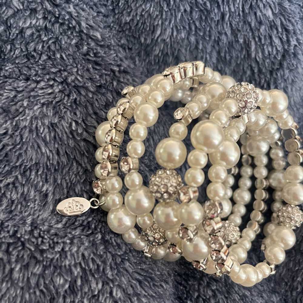 Faux Pearl & Rhinestone Wrap Bracelet
